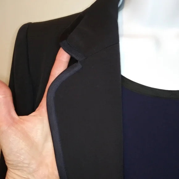 Vintage 1980's Saint Laurent Black Cropped Tuxedo Jacket & Navy Camisole Top - Picture 2 of 14